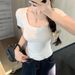 Skinny Short-sleeved T-shirt Women's Front Shoulders Big U-neck Exposed Collarbone Casual Versatile And Thin Short Top Spice Girl Sexy T-shirt_ecoleips.com