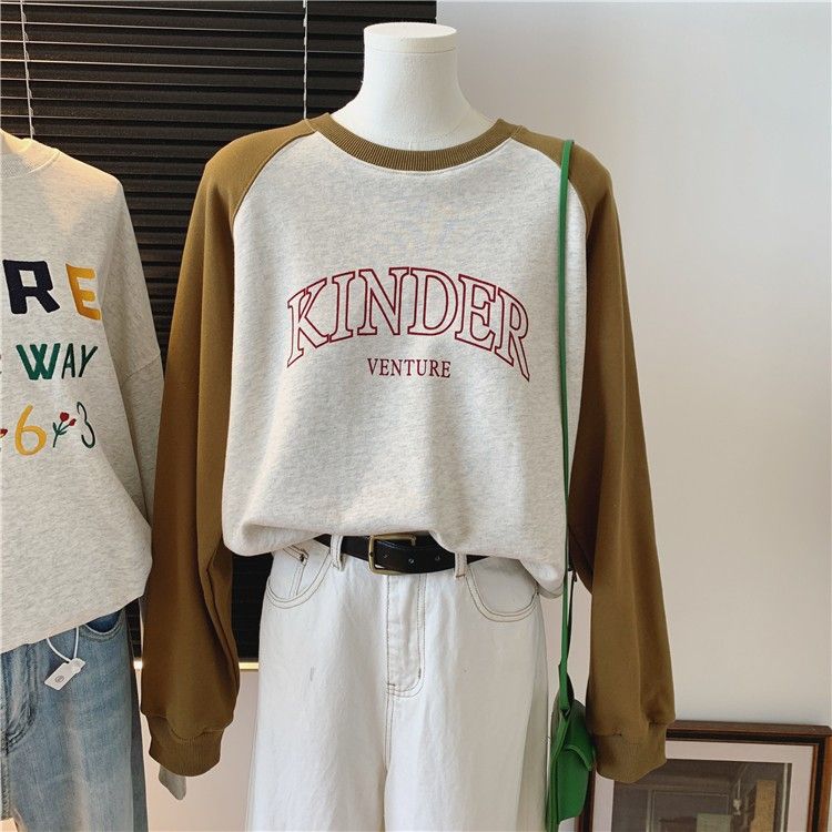 raglan Sleeve European And American Style Round Neck Hoodless Sweatshirt For Women, Autumn Versatile Loose_ecoleips.com