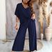 Women's V-Neck Batwing Sleeve Loungewear Set With Wide-Leg Pants & Belt – Comfortable & Stylish Casual Outfit_ecoleips.com
