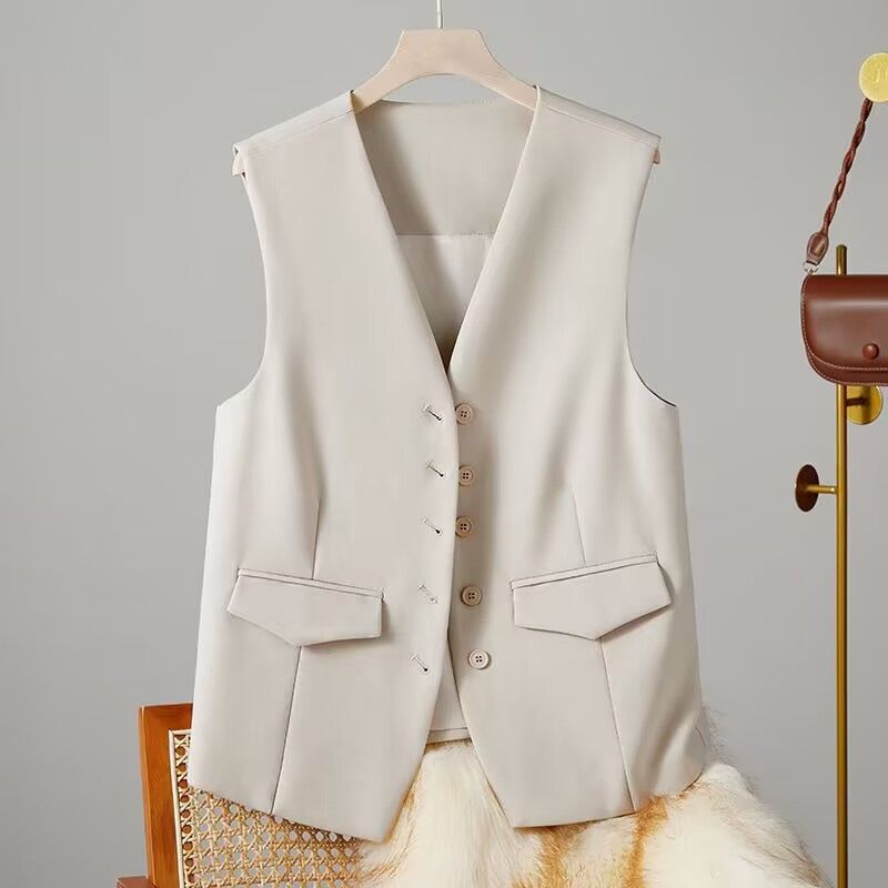 Women's Slim Fit Short Vest Black Spring Autumn New Style Layering Suit Outerwear_ecoleips.com