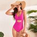 Women's Clothing One Piece Swimsuit Solid Color Wrapped Swimsuit Pleated High Waist Swimsuit_ecoleips.com