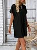 Mini Dress Spring Summer Women Black Short Sleeve Round Neck Loose Casual T-Shirt Dress With Pockets_ecoleips.com