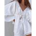 Summer Cotton-Poplin Bubble-Sleeve Fashion Casual Set With V-Neck, Ties, Ruffles, And Loose Comfort_ecoleips.com