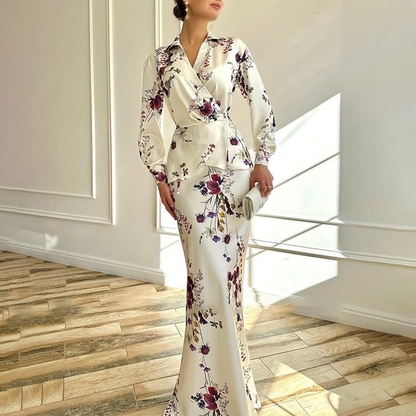 Women's Clothing Solid Color Long Sleeve Lace Up Jacket Skirt Fashion Suit_ecoleips.com