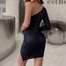 Early Autumn Elegant One-Shoulder Sequin Cross-Border European And American Women's Fashion Irregular Black_ecoleips.com