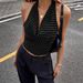 Elegant Striped Halter Neck Women's Top European American Style Sleeveless Backless Slender Neck Fitted Waist_ecoleips.com