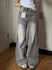 American-style Retro Distressed Light Gray High-waisted Wide-leg Jeans, With A Casual And Trendy Vibe_ecoleips.com