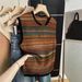 Women's Retro Color Block Striped Knitted Vest Sleeveless Round Neck Spring Autumn New Style Layering Top_ecoleips.com
