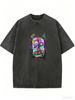 Abstract Graffiti Monster Face Graphic Acid Wash Washed Oversized T Shirt Men Women Crew Neck Short Sleeve Loose Vintage Street Punk Casual Tee_ecoleips.com