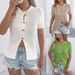 Real Shot Of 2026 Spring/summer European And American Solid Color Hollow-out Button Short-sleeve Knit Top,_ecoleips.com