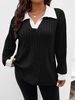 Plus-Size V-Collar Ribbed Long-Sleeve T-Shirt – Soft Brushed Interior, Relaxed Fit For Fall & Winter (1XL-5XL)_ecoleips.com