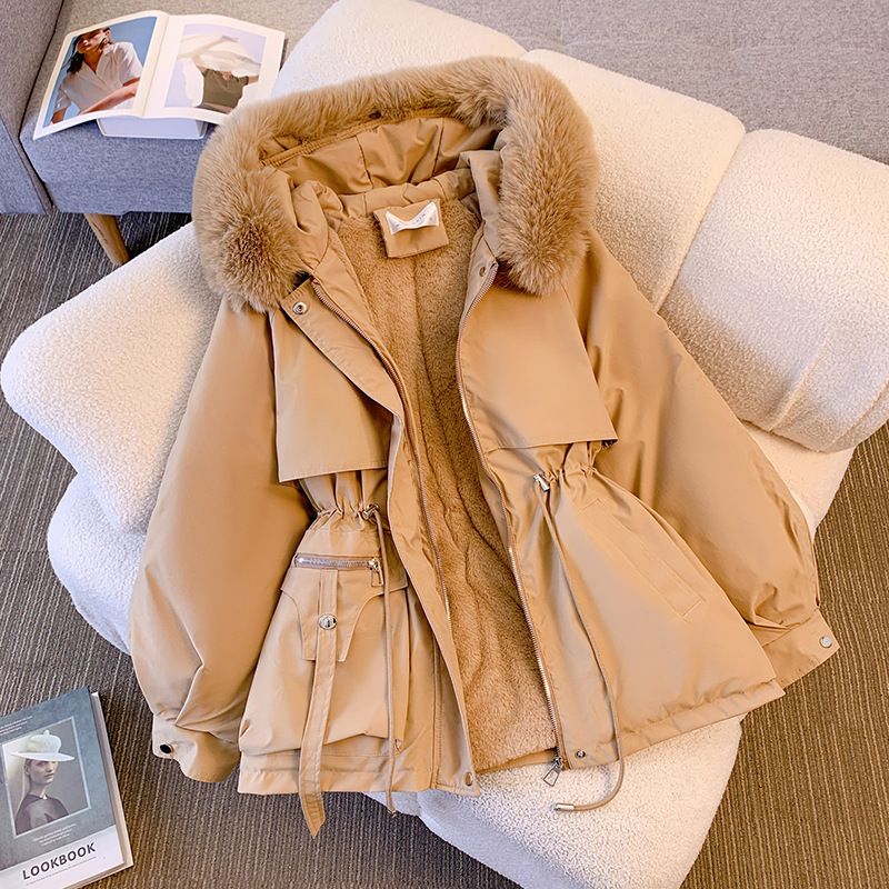 girl Parka Fur Slimming Fleece Down Cotton Jacket Thick Coat Women's Winter A2242_ecoleips.com