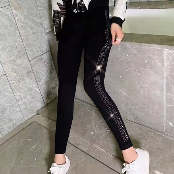 K Slimming And Slimming Heavy Industry Hot Pressed Diamond High Waisted Tight Pants With Leggings For Women's Outerwear_ecoleips.com