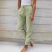 Women's Loose Long Trousers Summer Elastic Waist Solid Color Cotton Linen Wide Leg Pants_ecoleips.com