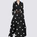 Elegant Polka Dot Long Sleeve Dress – Flowy Fall Dress With Polo Collar For Women (White/Yellow/Black Dots & Leopard Prints, Sizes S-5xl)_ecoleips.com