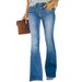 Women's Clothing Spring And Summer Trousers Slim Fit Multi Button Bootcut Trousers Washed Women's Jeans_ecoleips.com