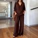 2026 New Model For Foreign Trade Clothing: Casual V-Neck Pullover Sleeve With Long Pants, Washed Cotton,_ecoleips.com