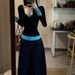 Super Soft Modal V-Neck Two-Piece Color-Block Long Sleeve T-Shirt For Women Spring Summer Slim Fit Base Layer Top_ecoleips.com