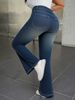 Women's Denim Look Flare Pants High Waisted Stretchy Bell Bottom Trousers With Vintage Wash Print Soft Knit Fabric For Casual_ecoleips.com