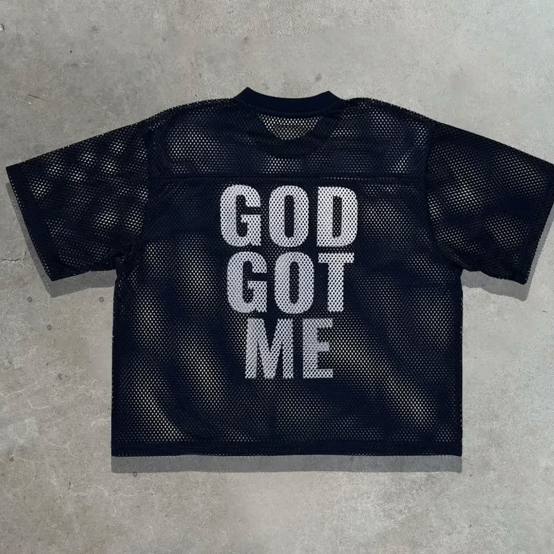 Gothic Y2K Short-Sleeved T-Shirt for Men And Women Hollow out Mesh Printed Rugby Uniform Casual Top European American Style Summer Cross-Border Fashion_ecoleips.com