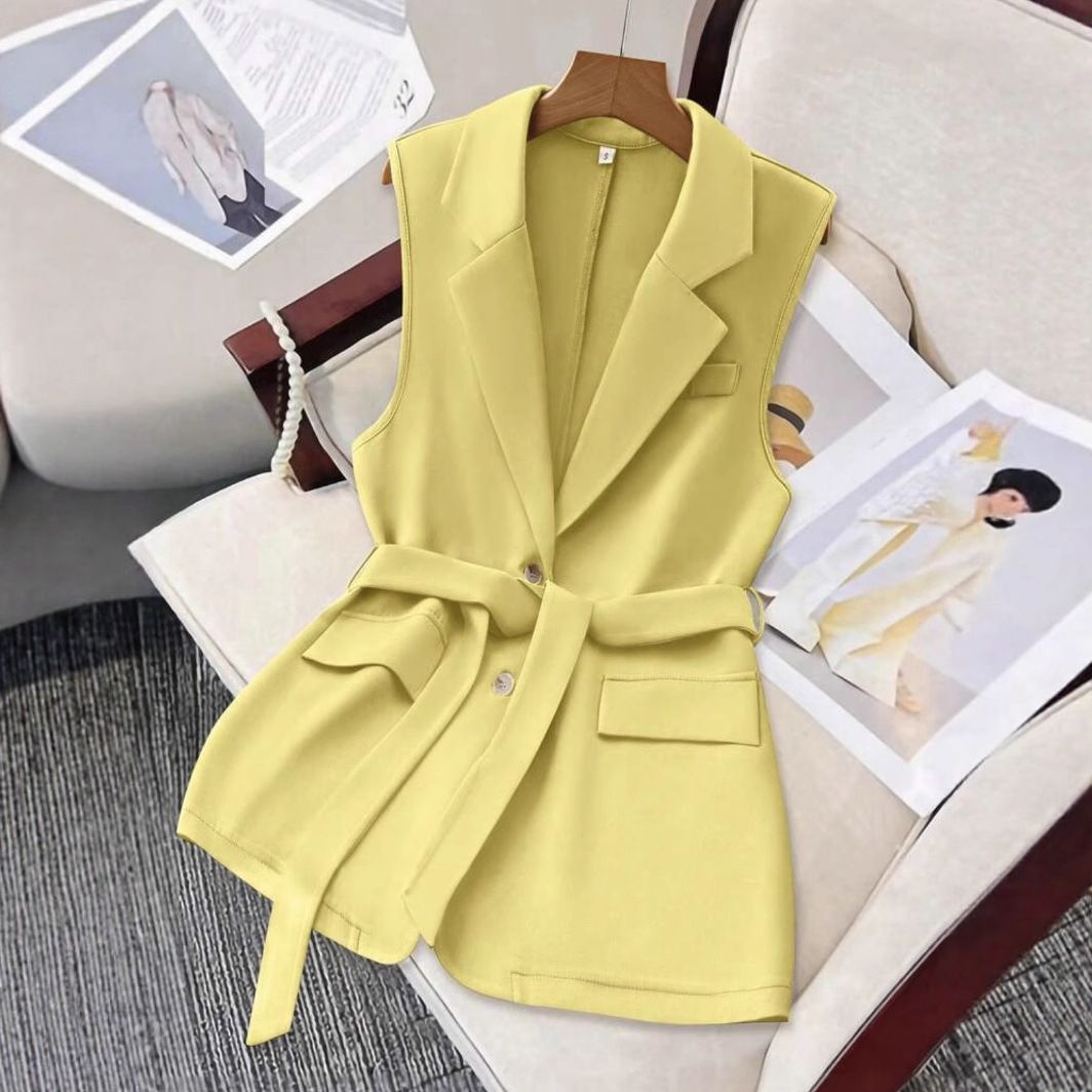 Women's Clothing Commuting British Style Suit Collar Loose Strap Vest Jacket Vest Women_ecoleips.com