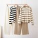 Women's Autumn Winter Knitted Sweater Set Color Block Long Sleeve Fashion Casual Cross Border European American Style Clothing_ecoleips.com