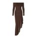 Women Elegant Off‑Shoulder Long Sleeve Dress Irregular Ruffle Hem Slimming Bodycon Maxi Dress Evening Party Wear_ecoleips.com