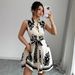 Women's Clothing New Style Tie Waist Printed Sleeveless Dress_ecoleips.com