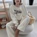 Korean Chic Winter Set – Oversized Letter Print Sweatshirt & High-Waist Drawstring Pants (XL, Charcoal Grey)_ecoleips.com