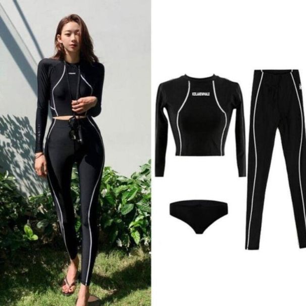 K Outdoor Swimming Suit, Three Piece Sports High Waisted Pants, Long Sleeved Sun Protection Suit, Snorkeling Hot Spring Swimsuit, Surfing_ecoleips.com