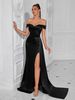 Elegant Off-Shoulder Evening Gown High Slit Long Prom Dress Deep Blue Black Green Formal Party Dress for Banquet Hostess Special Occasions_ecoleips.com