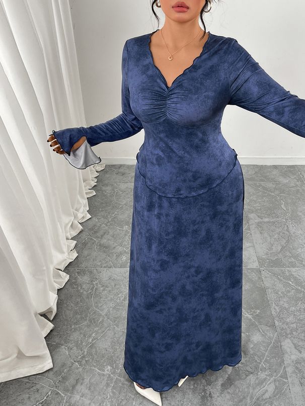 Women's Clothing Plus Size Clothes "Elegant V-Neck High Waisted Maxi Dress – A-Line Pleated Long Sleeve Dress For Women, Spring & Autumn Staple"_ecoleips.com