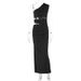 New Arrival Asymmetrical One Shoulder Hollow Out Dress Bodycon Sexy Clubwear High Slit Irregular Hem Mini Dress For Women_ecoleips.com