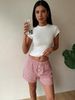 Casual Style, Women's Pink And White Striped Button-up Elastic Waist Loose Wide-leg Home Shorts, New In Summer_ecoleips.com