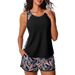 Women's plus Size Printed Tankini European American Style Summer Two-Piece Swimsuit Vest Bikini Boxer Briefs_ecoleips.com