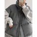 Women's Quilted Down Vest With Stand Collar - Thickened Warm Winter Sleeveless Jacket For Casual & Commuting (Black, Beige, Dark Gray, Light Gray)_ecoleips.com