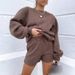 K Women's New Arrivals Solid Color Loose Multi-Purpose Casual Round-Neck Hoodie And Shorts Set. No Accessories_ecoleips.com