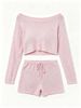 Women Lightweight Breathable Thin Knit 2 Piece Set Off Shoulder Crop Top Drawstring Shorts Outfit_ecoleips.com