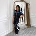 Women's Clothing Suede Fabric Denim Color Matching Stand Up Collar Short Sleeved Long Zipper Jumpsuit Trousers_ecoleips.com