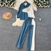 Vintage Hong Kong Style Casual Outfit For Women: Korean Version Color-Block Denim Shirt + High-Waisted Loose Wide-Leg_ecoleips.com