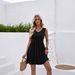 Women's Summer Casual V-Neck Solid Color Sleeveless Tank Pleated A-Line Beach Pocket Dress_ecoleips.com