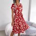 Women's Clothing Casual Leaf Short Sleeve Large Hem Pleated Dres_ecoleips.com