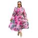 Plus Size Floral Maxi Dress – V-Neck & Lantern Sleeves (L-XXXL, Abstract Print, Polyester, Sweet & Elegant For Women)_ecoleips.com
