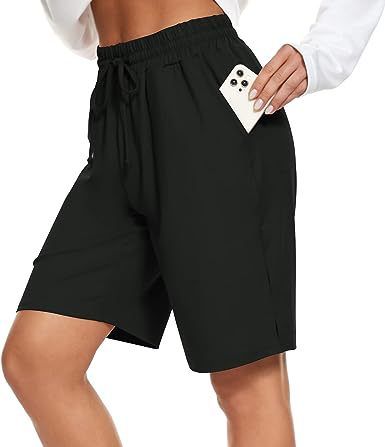 Aria Basics Aria Basics FAYLR Women's Bermuda Knee-Length Elastic Waist Drawstring Workout Basketball Sports Shorts_ecoleips.com