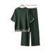 Women's Cross Border round Neck Two Piece Set Loose Split Short Sleeved Knit Top with High Waisted Slimming Wide Leg Pants_ecoleips.com