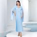New Light Blue Ultra Long Sleeve Hand Sewn Glass Rhinestone Dress_ecoleips.com