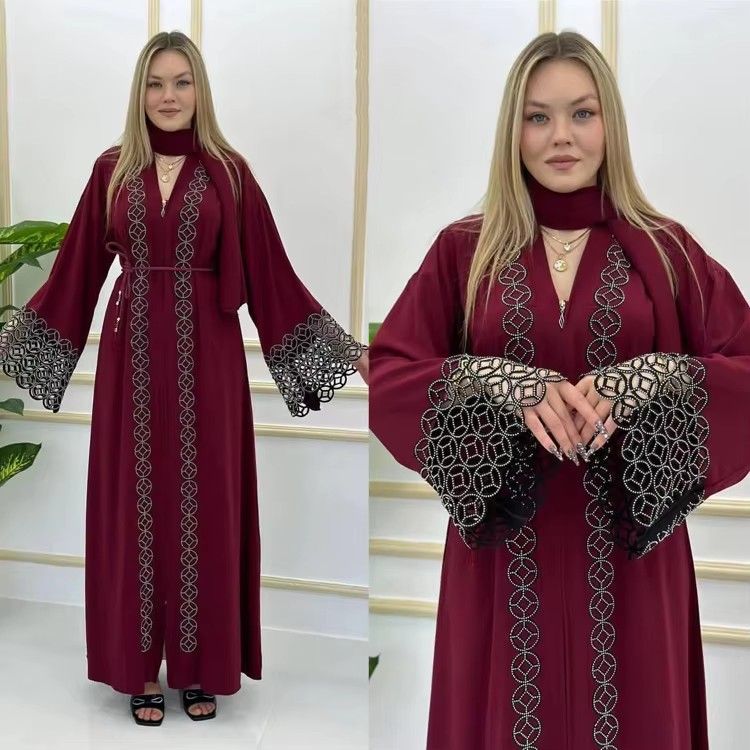 Muslim Abaya Arab Kaftan Plus Size Women's Dress With Flared Long Sleeves 8840_ecoleips.com