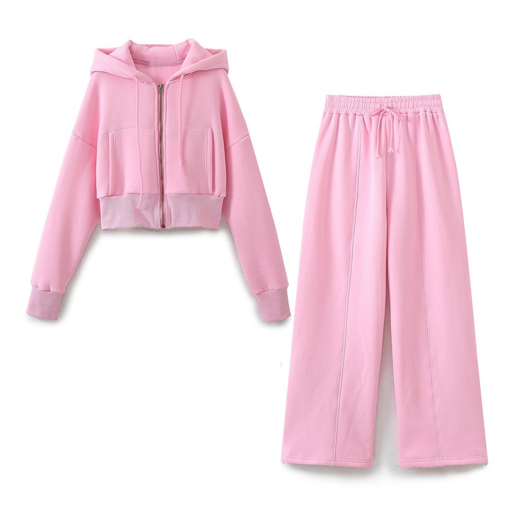 Women's Autumn Casual Two Piece Set Long Sleeve Zipper Hooded Sweatshirt_ecoleips.com
