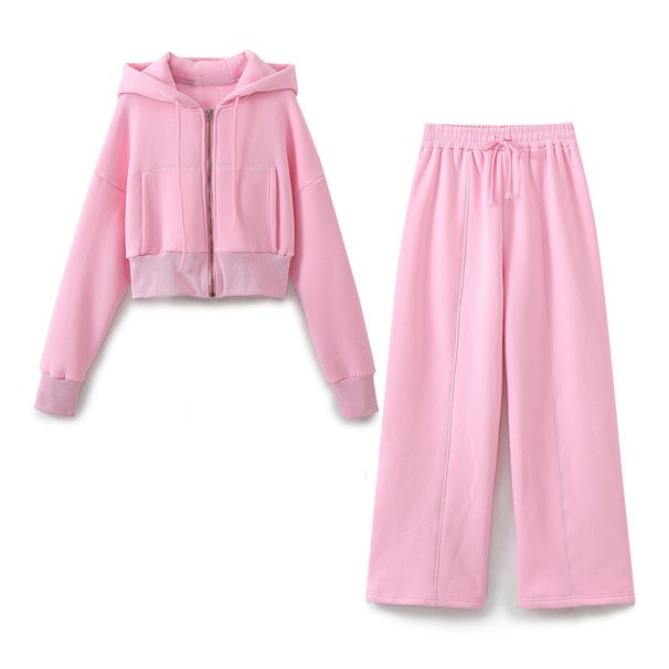 Women's Autumn Casual Two Piece Set Long Sleeve Zipper Hooded Sweatshirt_ecoleips.com