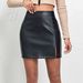 Verve 2025 Fashion Crocodile Pattern Split PU Leather Zipper Short Sexy High Waist A-line Solid Color Bodycon Skirt Women's_ecoleips.com